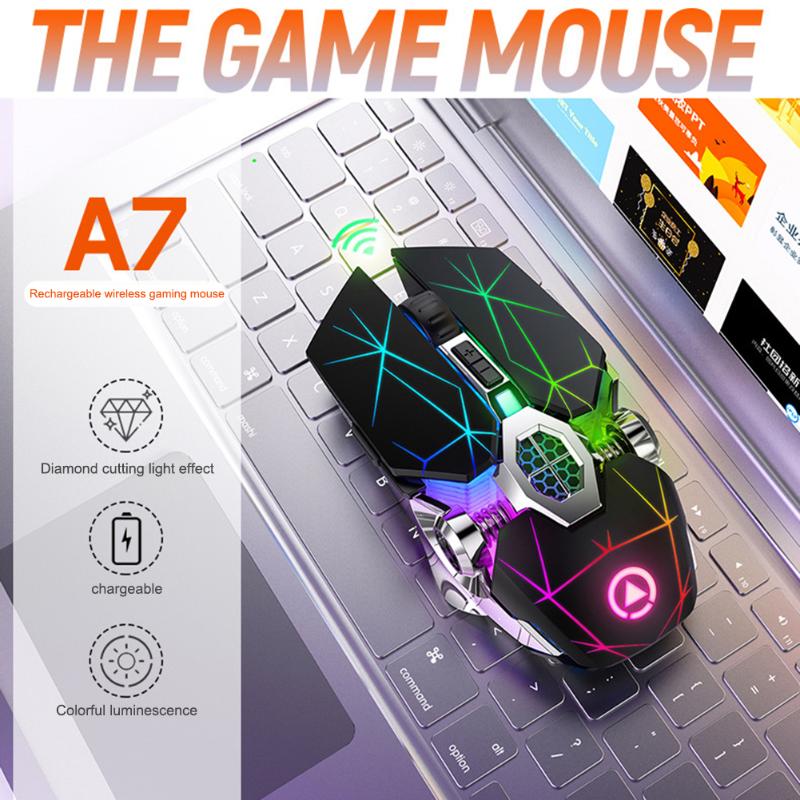 

7 Colors Wireless Gaming Mouse Silent Ergonomic Rechargeable 1600 Dpi Mouse For PC Computer Professional Gamer