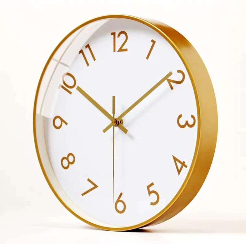 

Gold Round Metal Glass Wall Clock Office Silent Creative Bathroom Wall Clock Modern Design Zegar Na Sciane Watch BW50WC
