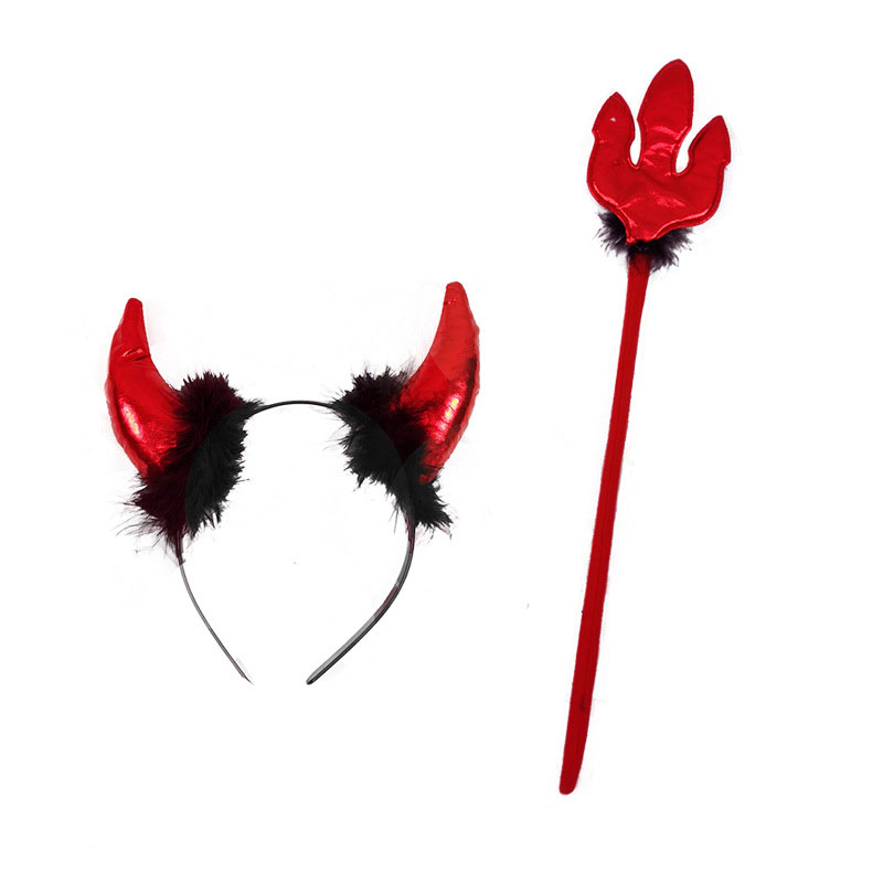 

Party Favor Devil Horn Feather Headband Hair Hoop Trident Fork Lovely Gift Purim Po Props Carnival Masquerade Headwear Decor