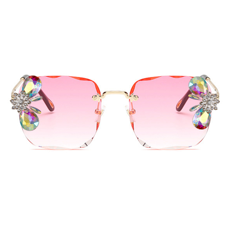 

Sunglasses Diamond Women 2021 Vintage Square Rimless Glasses Rhinestone Shades Oculos