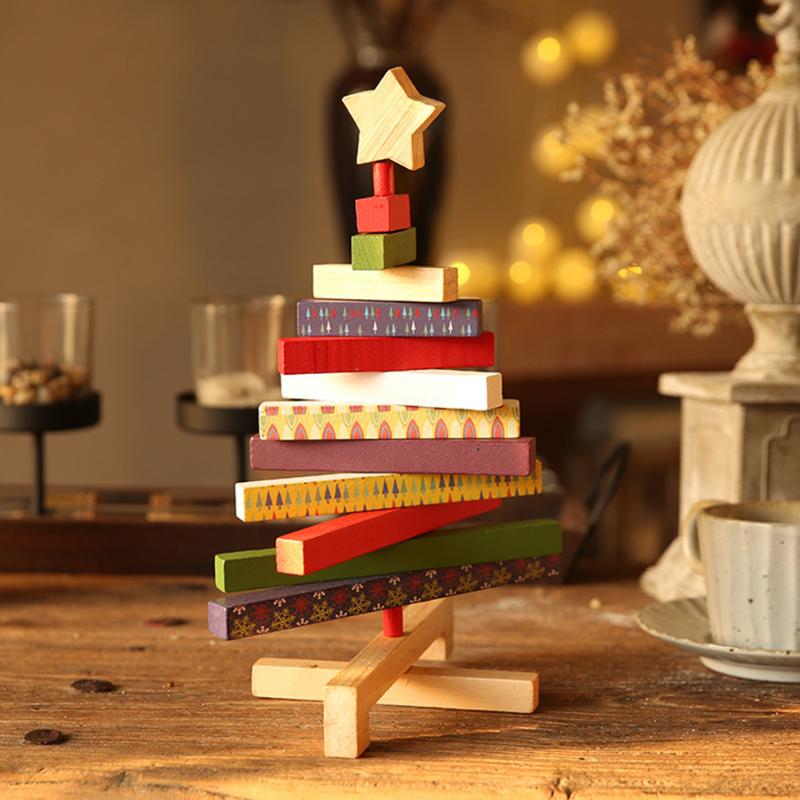 

Bedroom Home Decor Wooden Party Turning Striped Festival Christmas Tree Portable Colorful Living Room Desktop Ornament Office