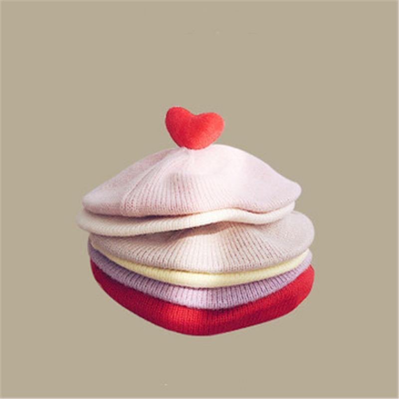 

Berets Wool Kids Children Solid Hat Cap Warm Pumpkin Knitting Fall Winter Soft Heart Girl Boy Fashion Accessories Outdoor