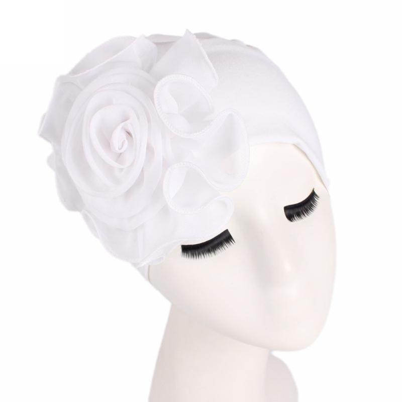 

Wide Brim Hats Women Ladies Retro Big Flowers Hat Turban Cap Pile Dec31, White