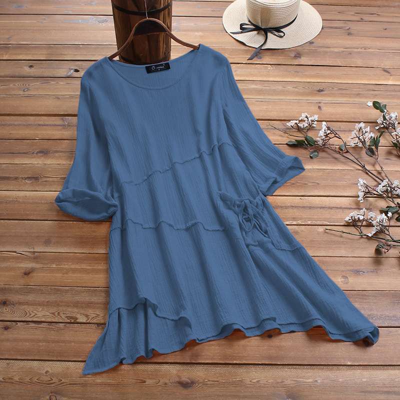 

2020 Plus Size ZANZEA Spring Long Shirt Vestido Women Solid Long Sleeve Vintage Cotton Asymmetrical Blouse Tunic Tops Blusa Robe, Pink