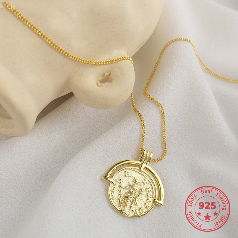 

Korea Hot Style Pure 925 Sterling Silver for Women Delicate Fashion Gold Coins Pendant Necklace Jewelry