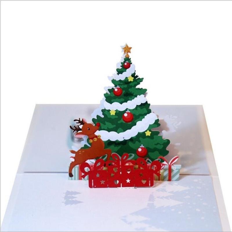 

3D Stereo Greeting Card Color Printing Christmas Tree Deer Christmas Postcard Xmas Gift Invitation Card Merry 15X15CM