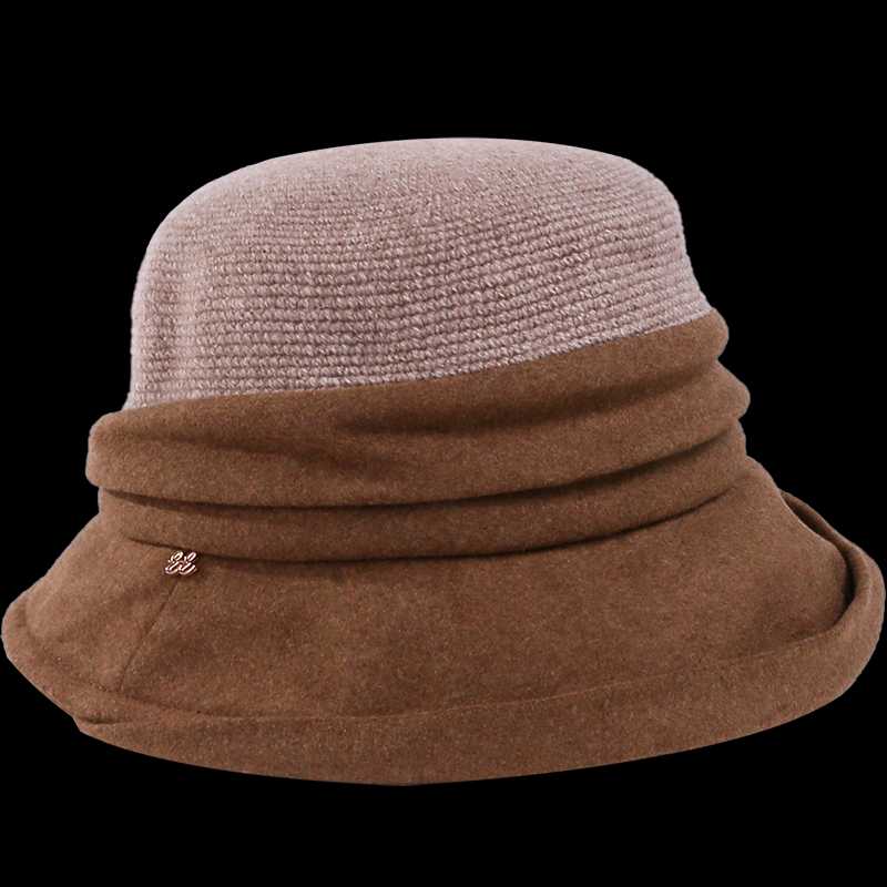 

H763 Women Fedoras Hat Female High Quality Fashion Warm Thick Woolen Folding Cap Lady Outdoor Shopping Travel Casual Caps, Khaki