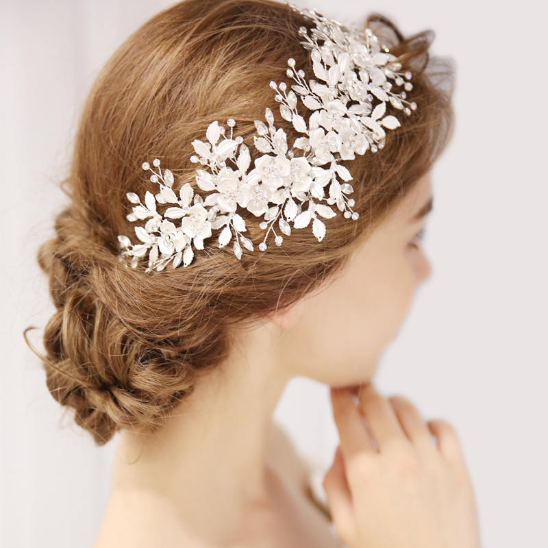 

Floral Bridal Headpiece Tiara Wedding Hair Accessories Crystal Hair Vine Handmade Headband Jewelry For Bride