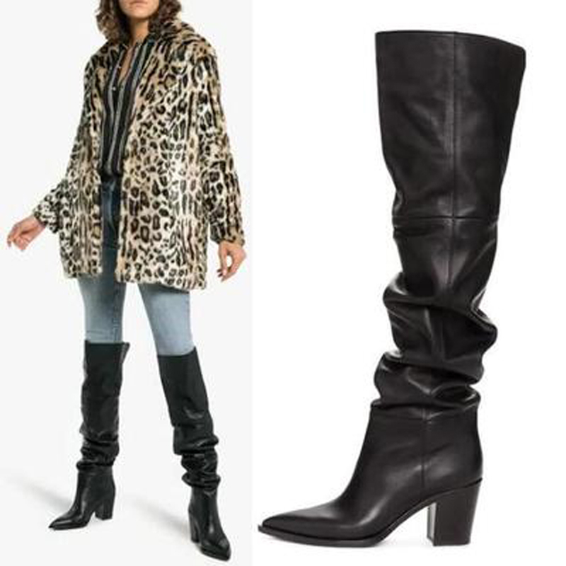 

Siddons 2020 Black Brown Leather Women Thigh High Boots Autumn Winter Shoes For Woman Pointed Toe High Heels Ladies Knight Boots