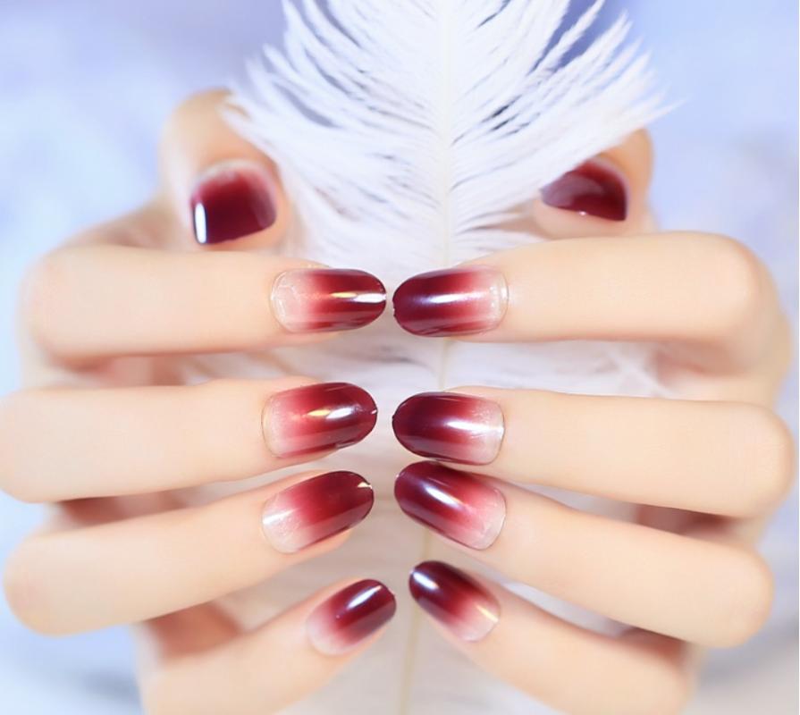 

New Red glitter fake nail Manicure Long Design round head Nail strips 24pcs/set Full Cover False Nails for Wedding