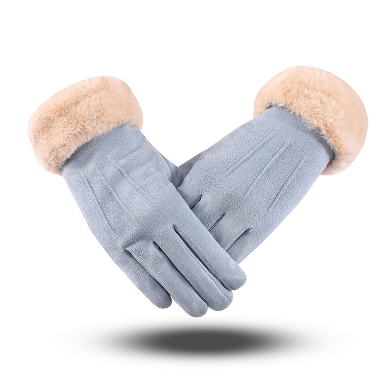

Winter new classic three-way rib couple suede touch screen warm gloves men plus velvet thickened cute student girl