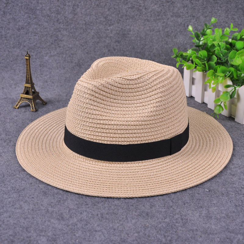 

Women Straw Hat Panama Roll up Summer Beach Sunscreen UPF50+ Cap, Black