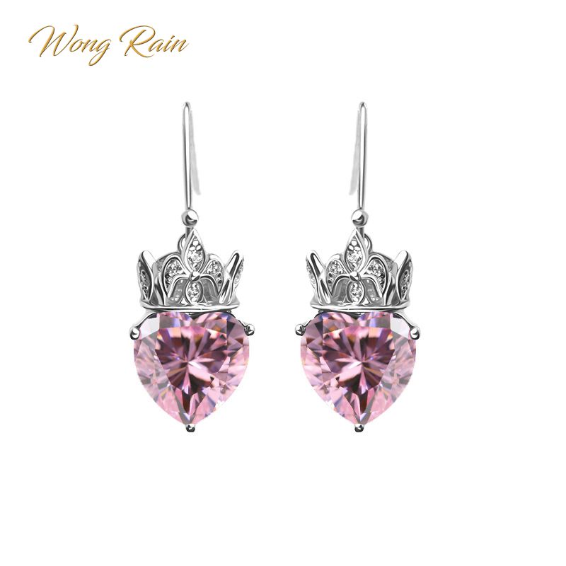 

Wong Rain 925 Sterling Silver Heart Sapphire Ruby Gemstone Long Drop Dangle Hook Wedding Engagement Party Earrings Wholesale