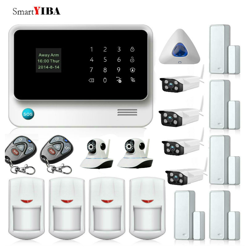 

APP Control Wireless Alarm Sensors WIFI Home Surveillance Gsm Alarm kit+Indoor/Outdoor Camera+Blue Siren Alarm System