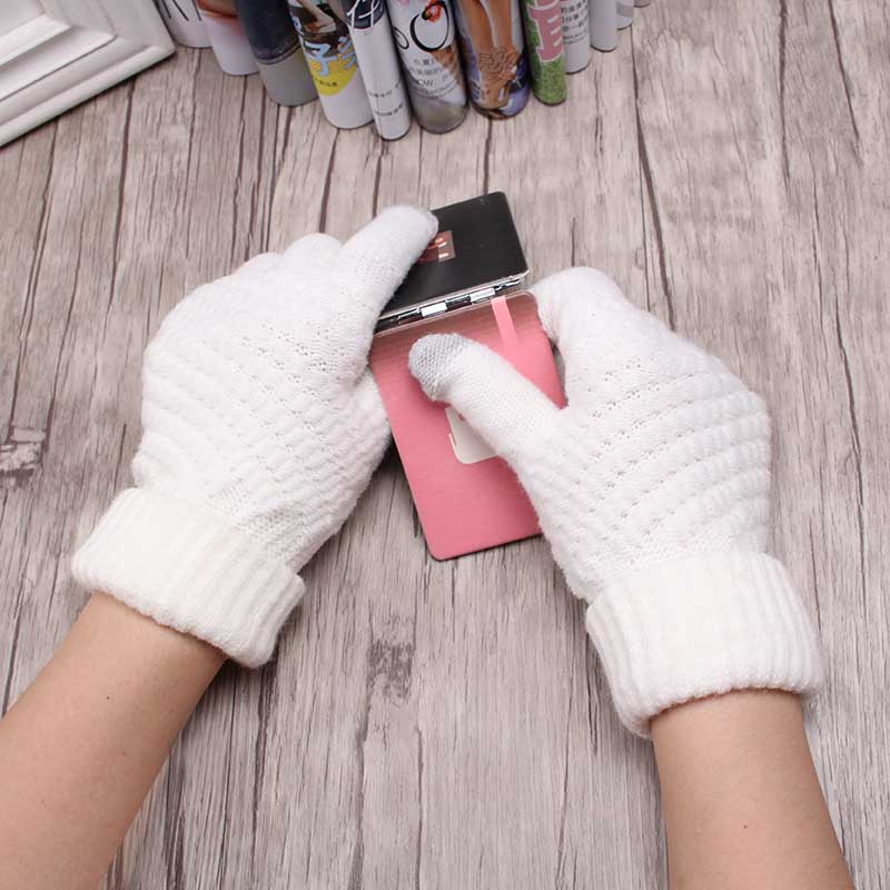 

Winter Autumn Women Wool Knitted Gloves Screen Use Device Mittens Thicken Warm Solid Luvas Men Business Elastic Handschoenen