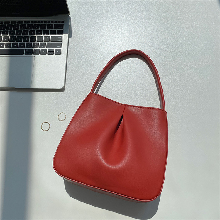 

2020 Women New Fashion Elegant Retro All-match Solid Color Pleated Shoulder Bag Axillary Bag Handbag Office Daily, Black