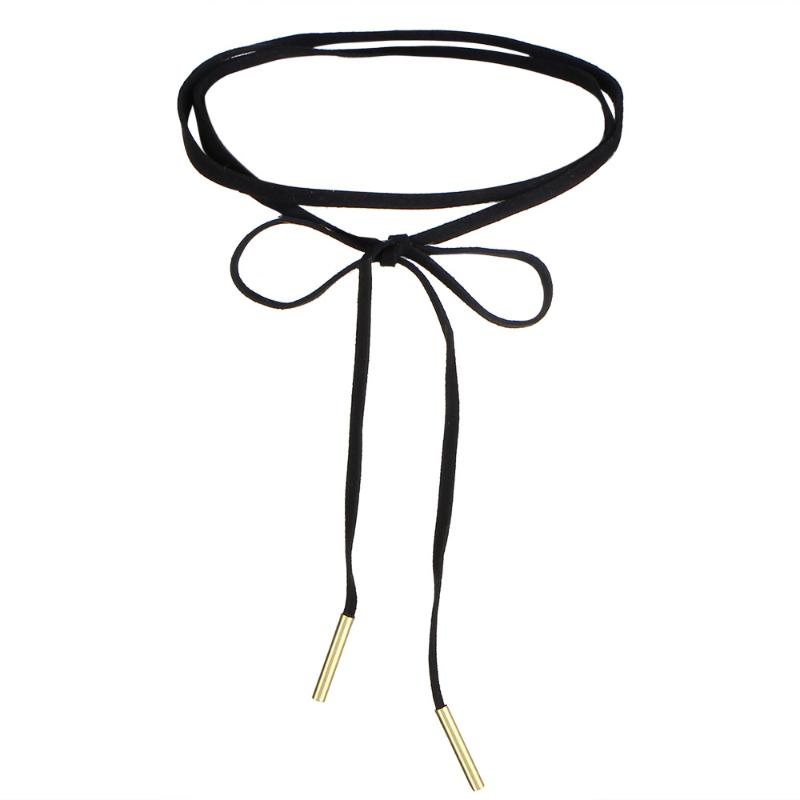 

2020 black Simple tie bow metal strip pendant long neck chain leather Chokerfor Women Gold Collier Party AOUSIX Wholesale
