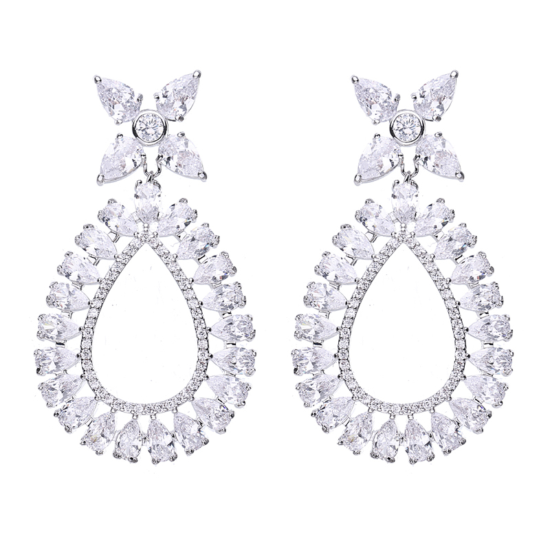 

Bettyue New Beautiful Flower White Rose Gold Three Colors Earrings for Women CZ Water Drop Charm Best Gifts Wedding Earring