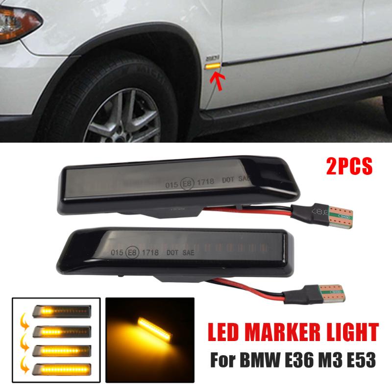 

2Pcs Dynamic LED Car Side Marker Lights Signal Lights For E36 M3 Facelift 1997-1999 X5 E53 1999-2006, As pic