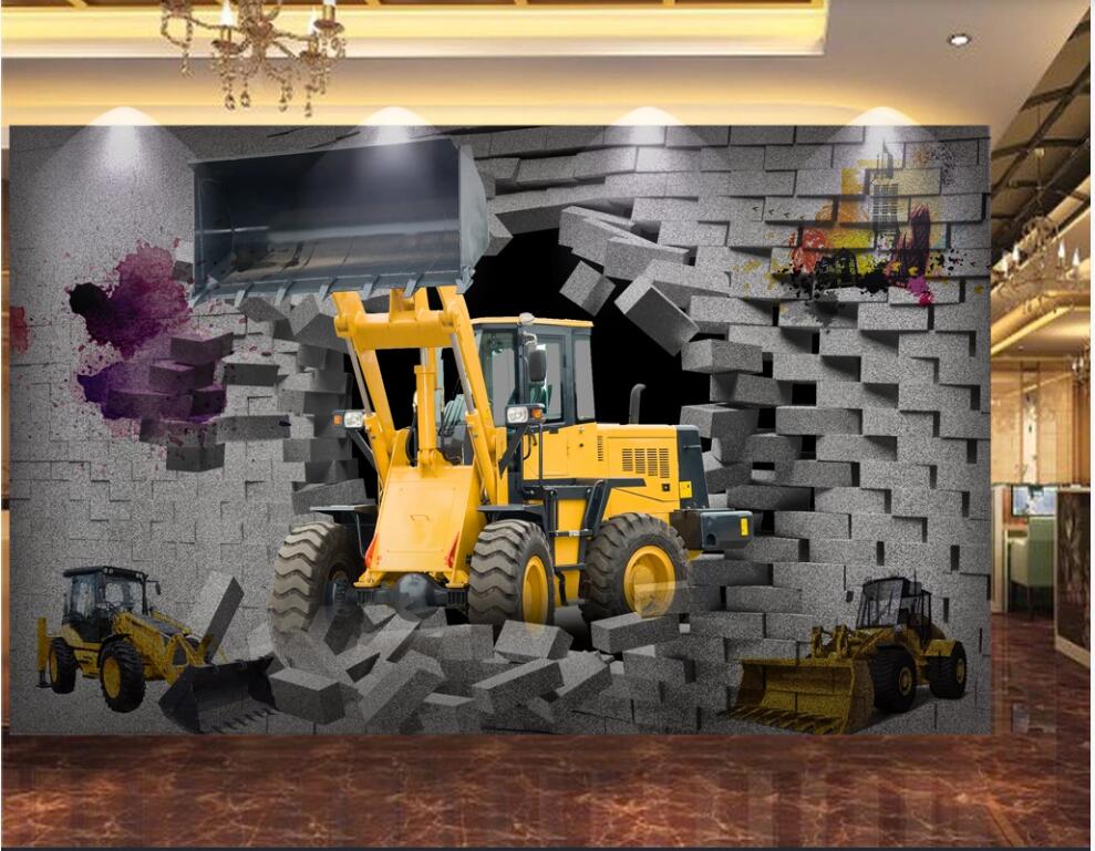 

3d wallpaper custom photo mural Breaking through the wall excavator industrial tooling home decor living room wallpaper for walls 3 d, Non-woven wallpaper