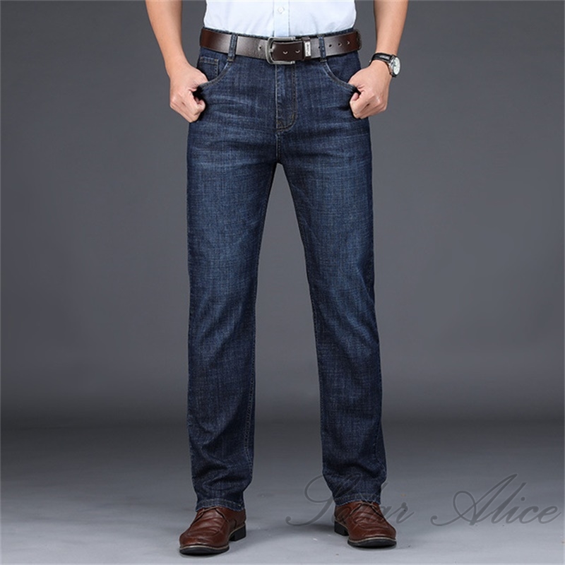 

Free shipping 2020 men's summer thin new straight jeans middle-aged high waist loose stretch business casual trousers, Blue