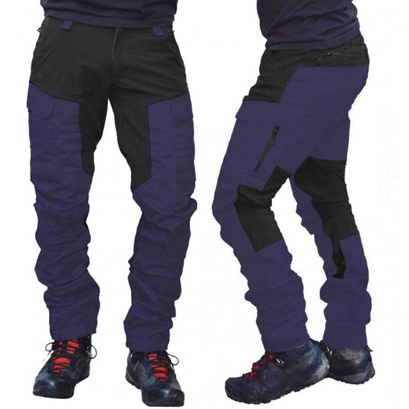 

2020 Autumn And Winter Casual Mens Fashion Color Block Multi Pockets Sports Long Cargo Pants Work Trousers for Men Clothing, Black