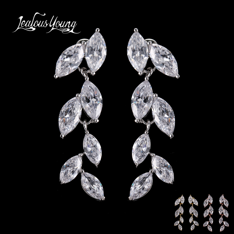 

2020 clear Cubic Zirconia Leaf Drop Earrings for Women Party White Yellow Rose Gold Color Marquise Long Earrings AE462