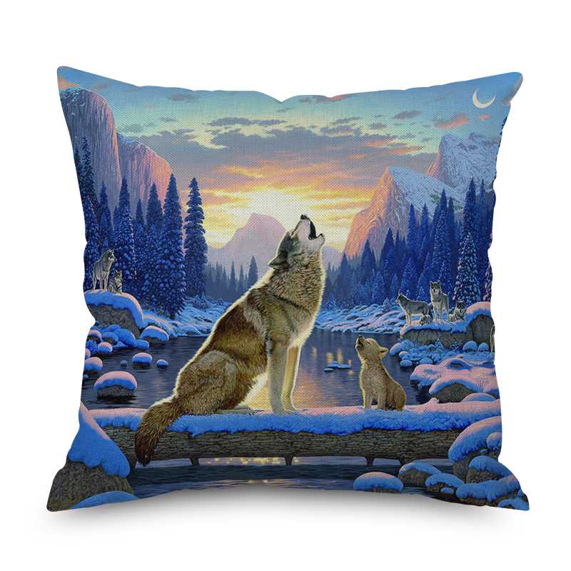 

Animal wolf dolphin Nordic short plush Pillow Case Polyester Decorative Throw Pillow Cover Square style-5, Black