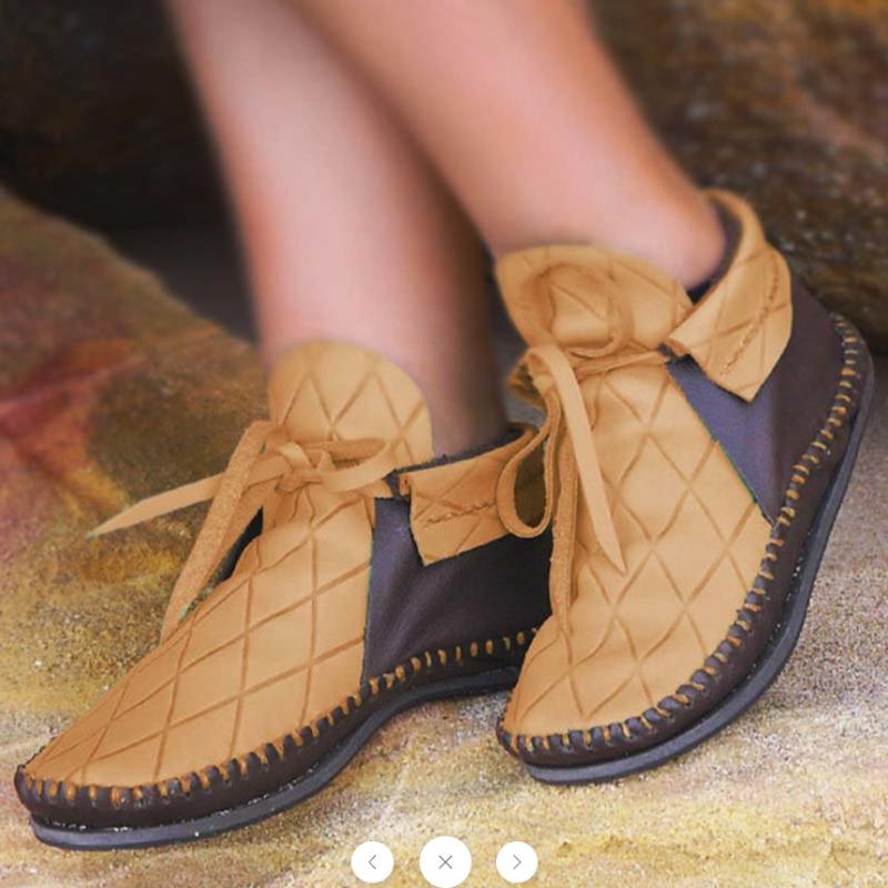

Booties New Woman Lace Ankle Boots Suede Stitching Flat Heel Boots Short Arch Support Comfortable Soft Bottom Botas De Mujer, Brown