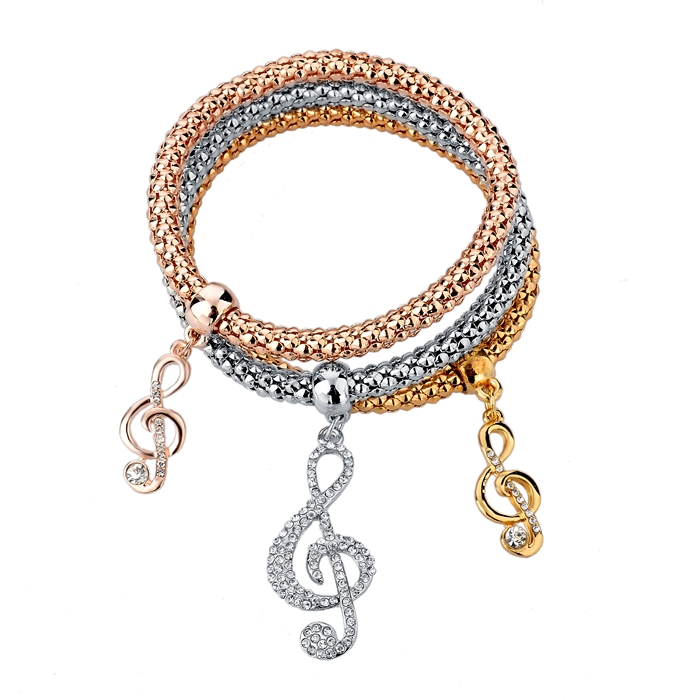 

Jewelry 3pcs Gold/Silver Plated Multilayer Bracelet Luxury Charm Bracelet With Music Pendant Fashion Pulsera Gift