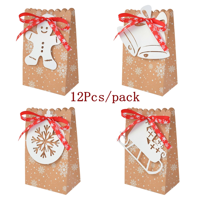 

Christmas Big Size Kraft Snowflake Candy Paper Bag Cookie Packaging Handmake DIY With White Tag Xmas Decor Gift Box Navidad