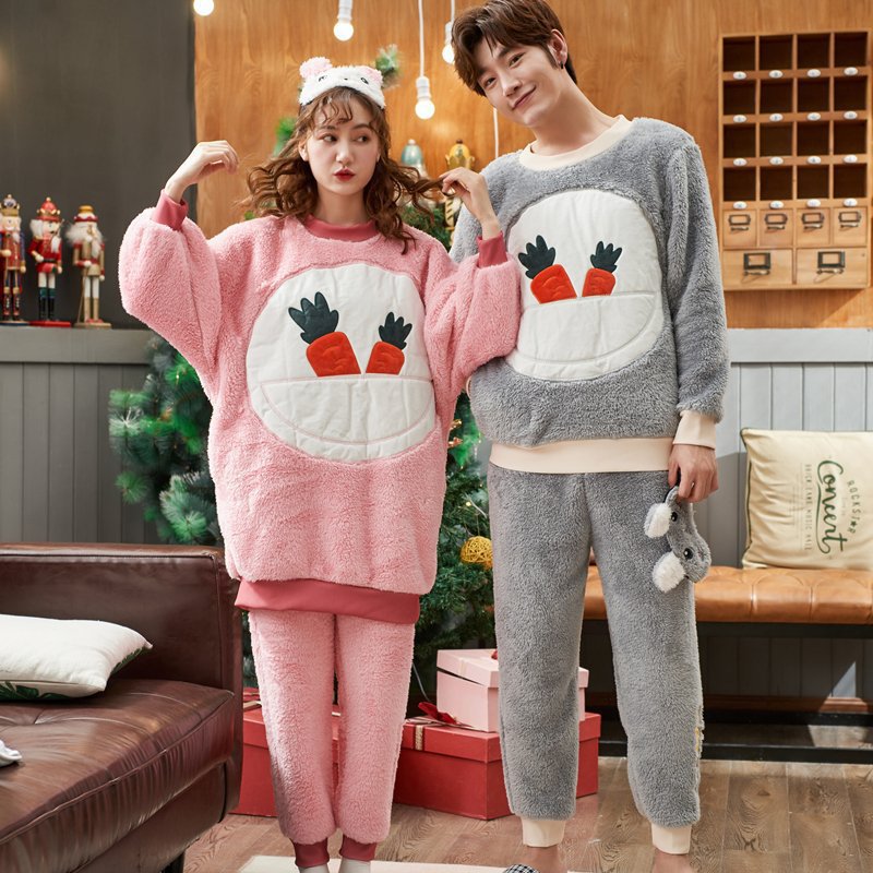 

Casual mens pajamas set unisex winter nighty sets warm women sleepwear suit lovers home clothing hoodies pants with eyeshade, For men
