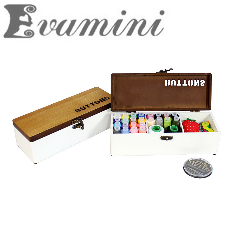 

24 * 9 * 7CM Retro Wooden Needle Box Set Sewing Kit Weedding Household Sewing Thread Bag Cross Stitch Tool 24 Stitching Needle