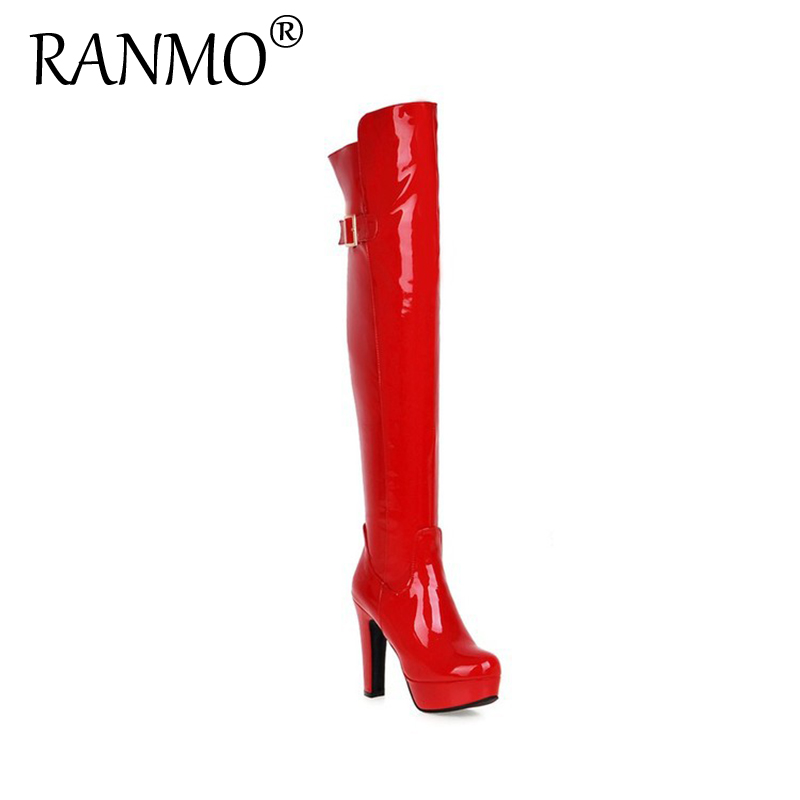 

Nightclub women's shoes sexy over the knee boots patent leather sexy super high heel pole dance boots red long tube women, Black