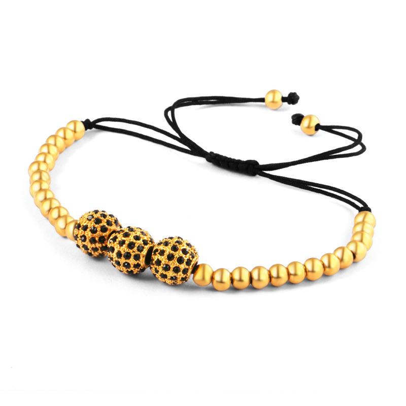 

10pcs) Anil Arjandas Men Bangle 10mm Pave Setting Black CZ Beads 24K Gold 5mm Beads Braiding Macrame Bracelet For Women