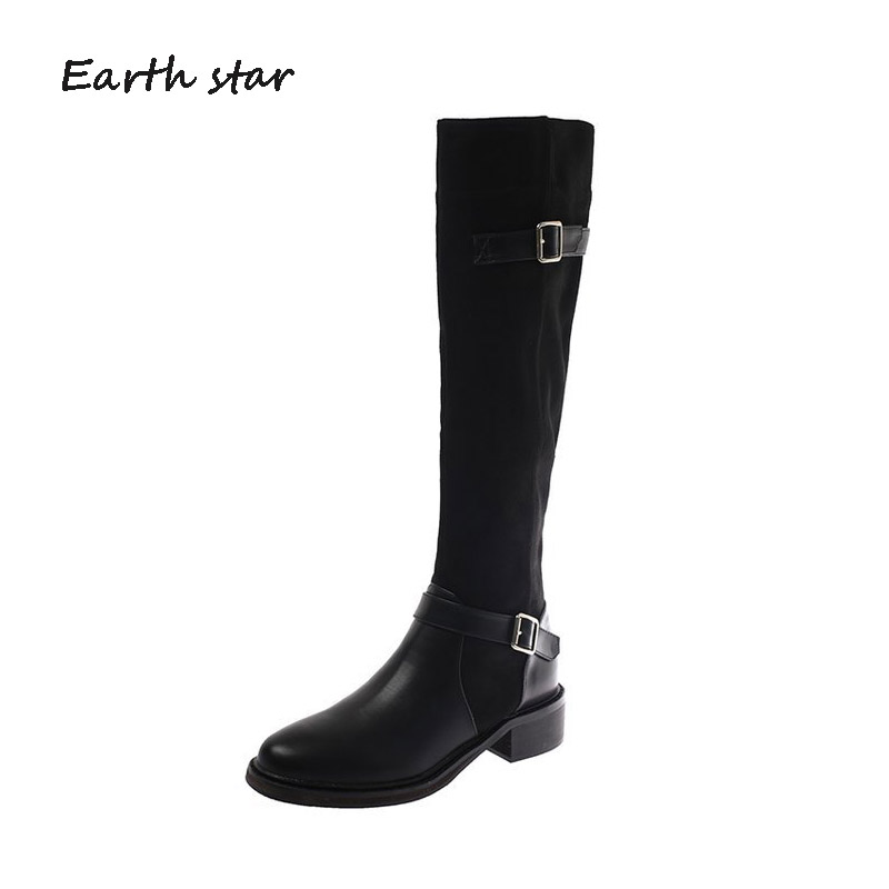 

botas mujer Retro Casual Shoes Women Fashion Brand Knee High Boots Lady chaussure Autumn Female footware Long Boots Black Shoes