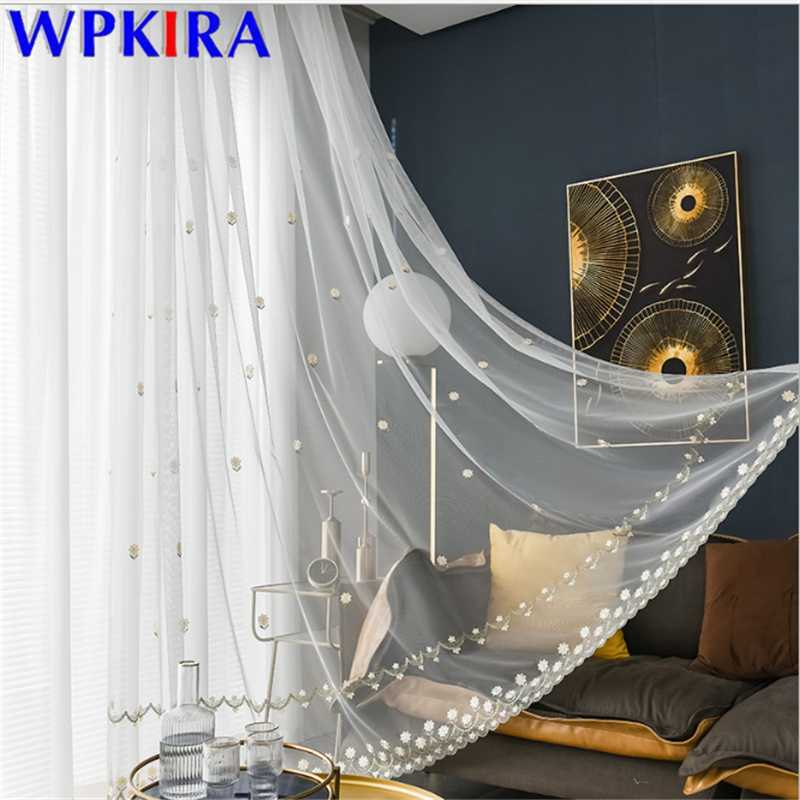 

Embroidery Flower Tulle Curtain For Living Room Sheer Volie Curtains Bedroom Balcony Kitchen Drape Panel Home Decora X-AD379#30, White tulle