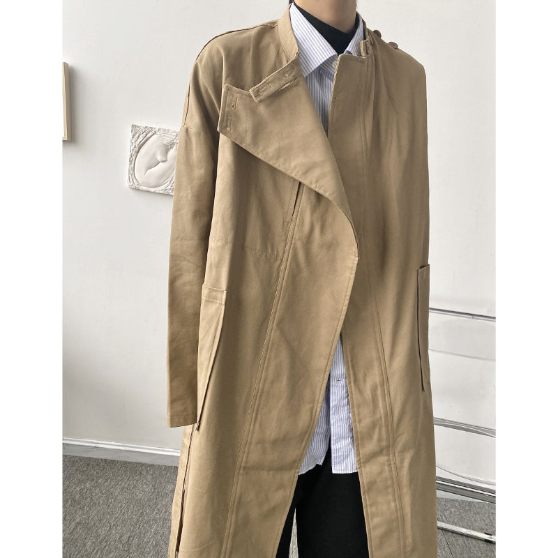 

EWQ / men' wear niche asymmetric trench coat 2020 autumn new couple Korean style big size loose bandage windbreaker 9Y3945, Black