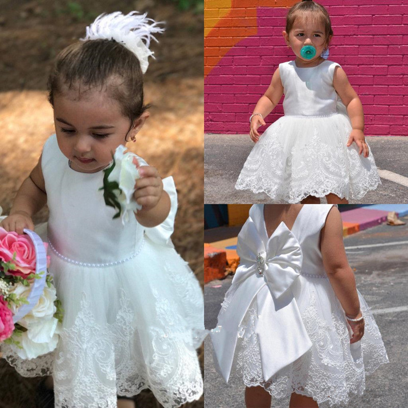 

New Coming Lovely Flower Girl Dress with Pearl Belt Lace Appliques Bow V-Back Knee-Length Princess Dress For Baptism Custom Made, Green