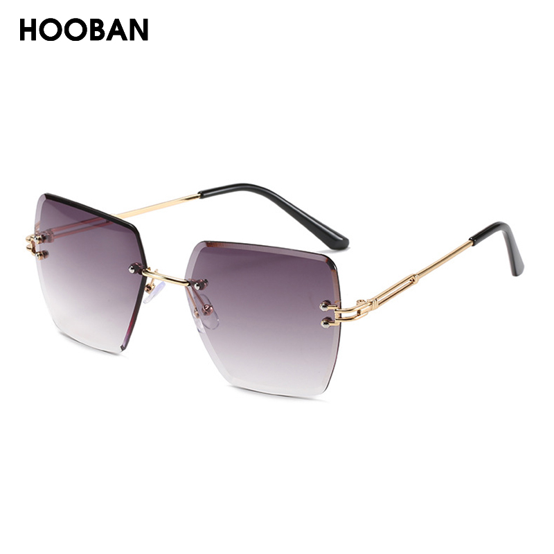 

Sunglasses HOOBAN Stylish Rimless Women Vintage Square Gradient Ladies Sun Glasses Brand Designer Luxury Eyeglasses Shade UV400