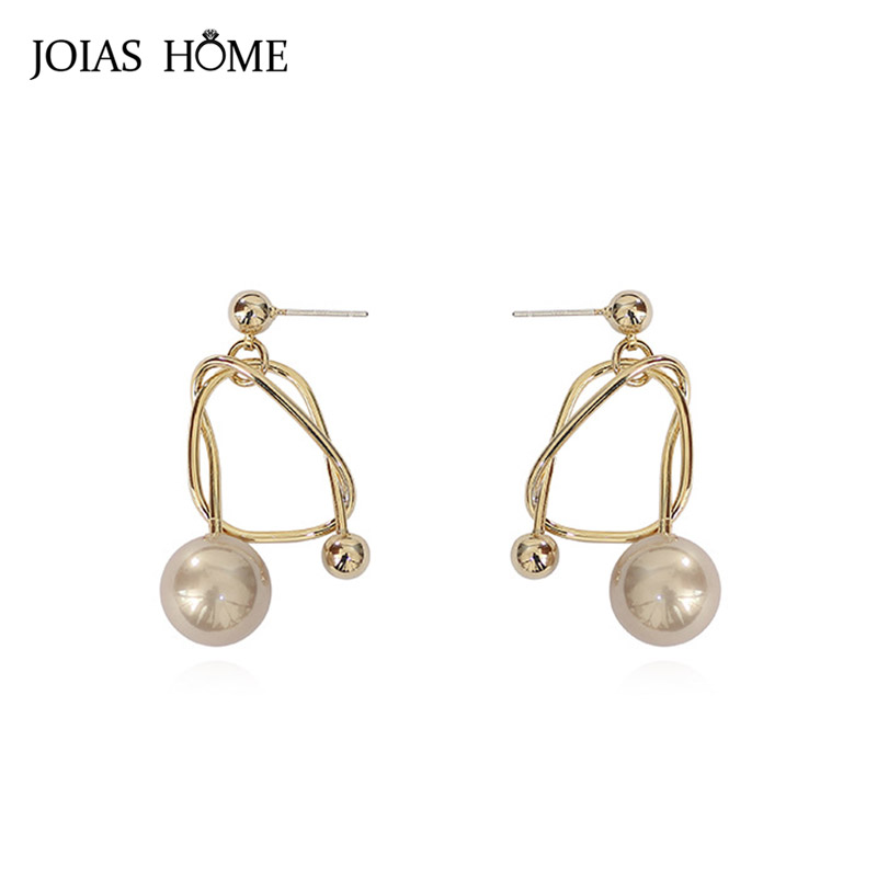 

JoiasHome Geometry Design Silver 925 Jewelry Big Pearl Earrings for Women Chic Ear drops Female Elegant Wedding Fine Jewelry