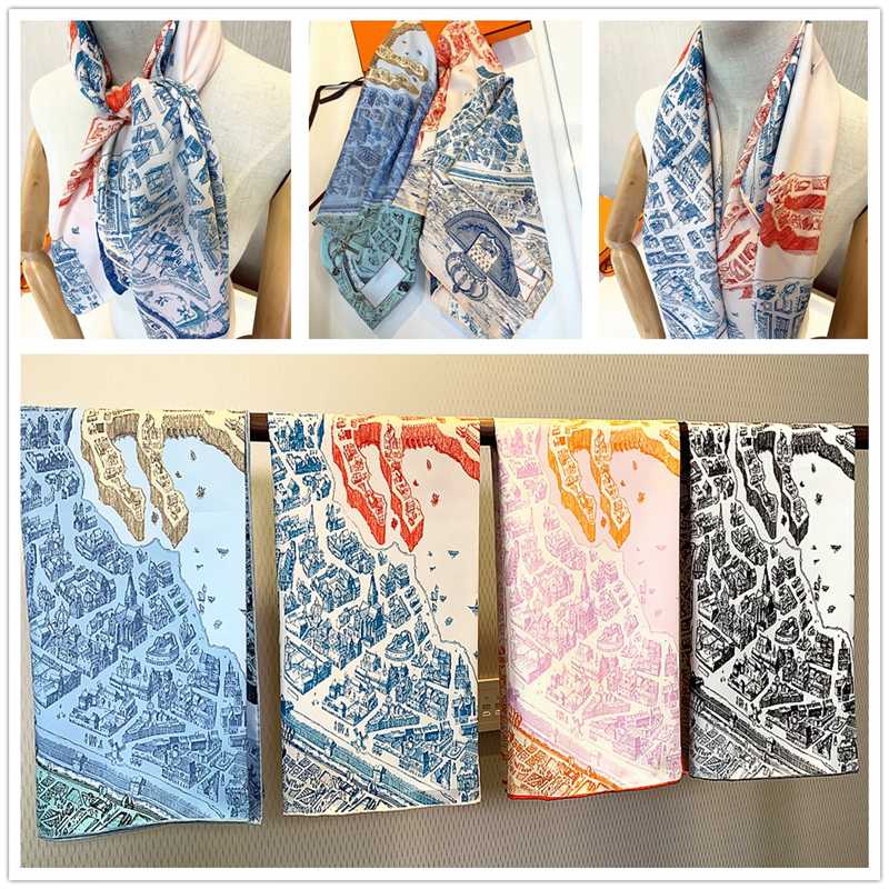 

Fashion Hijab Scarf For Women City of Horses Silk Satin Hair Scarfs Kerchief 90cm Square Neckerchief Headband Scarves For Ladies