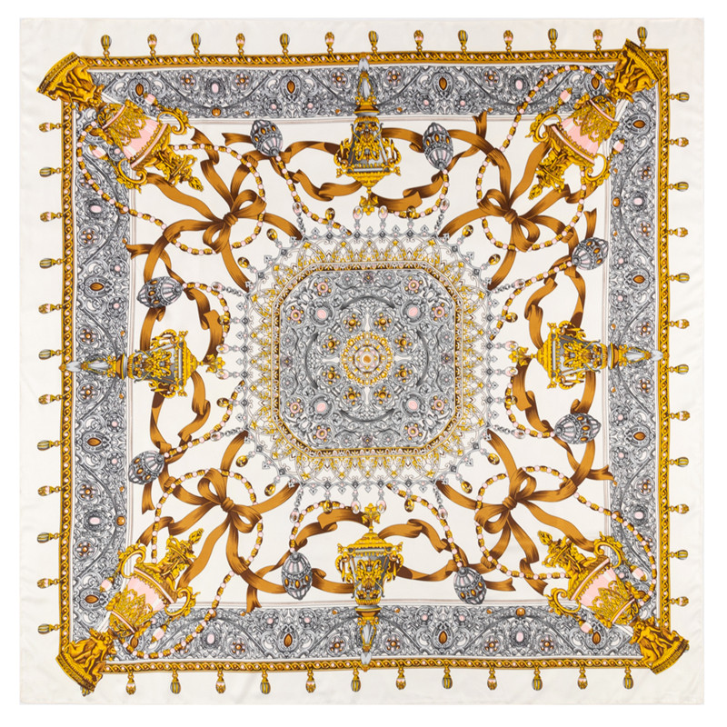 

New Twill Silk Scarf Women Jewellery Chain Printing Square Scarves Fashion Wrap Female Foulard Large Hijab Shawl Neckerchief 130*130CM