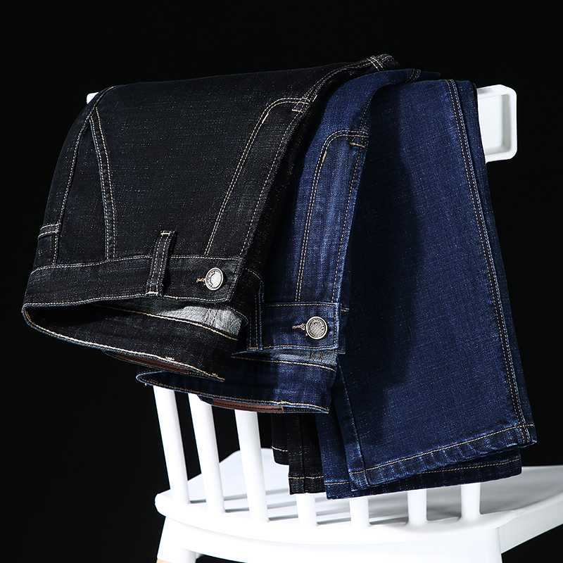 

QUANBO Plus Size 42 40 Man Jeans Pants 2020 Autumn Winter New Men's Business Casual Jeans Steaight Loose Stretch Denim Trousers, Blue 8956