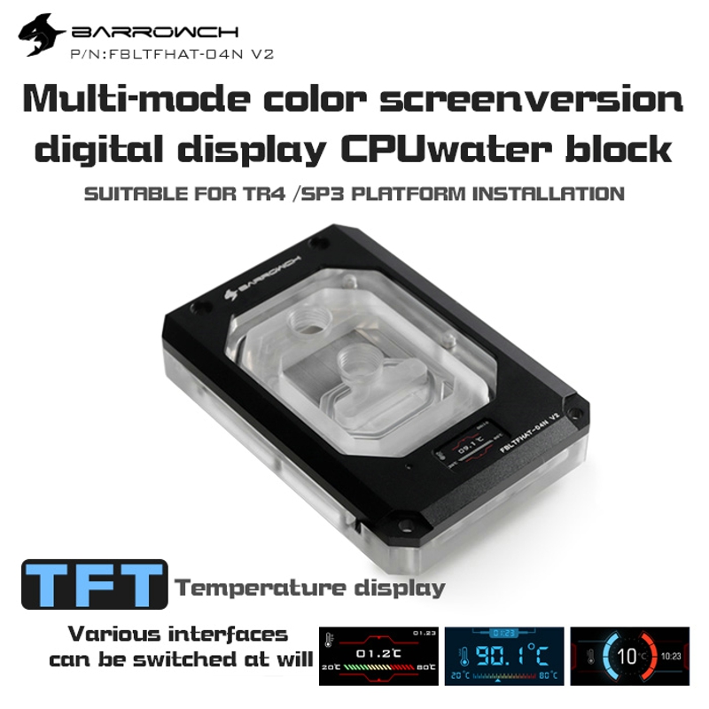 

Barrowch FBLTFHAT-04N-V2 For AMD Ryzen Threadripper X399 Platform Blocks Digital Display Temperature 0.4mm Microwaterway Block