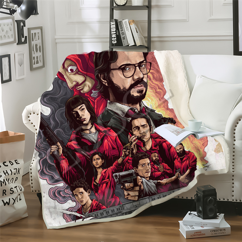 cloocl la casa de papel plush blanket 3d print money heist the paper house soft winter blanket bed travel decorative sofa twolayer quilt-image-586303479