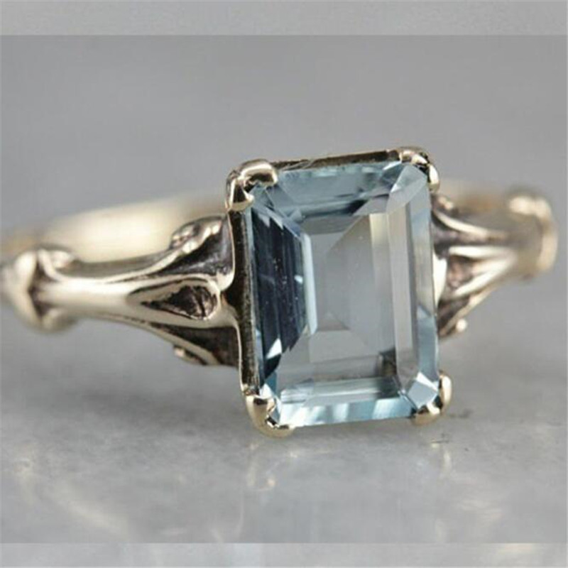 

Classic square sea blue zircon female ring retro ring party banquet jewelry holiday special gift wholesale