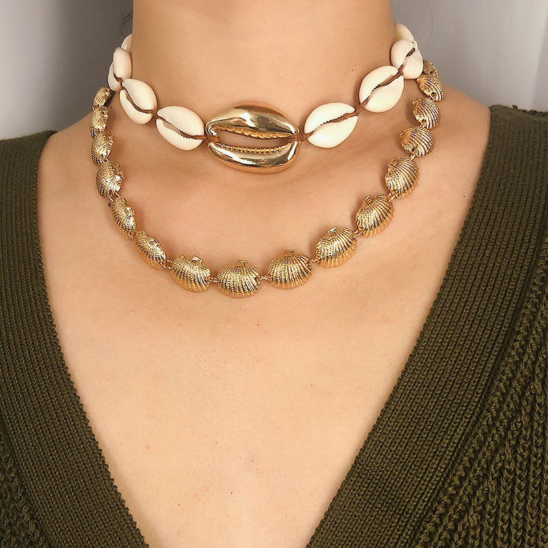 

Ethnic Exaggerated Double Layer Natural Sea Scallop Shell Choker Necklace for Women Bohemia Beach Jewelry Necklace Kolye XR2225