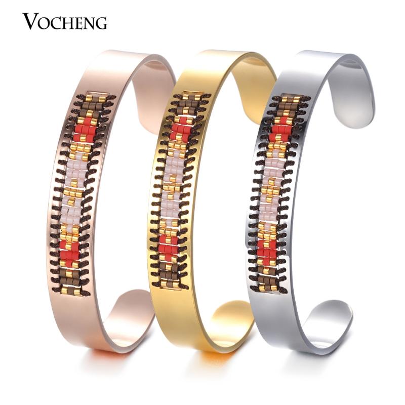 

10pcs/lot Stainless Steel Bangle Seed Bead Bracelet for Women Bohemia Jewelry 3 Colors M-012*10