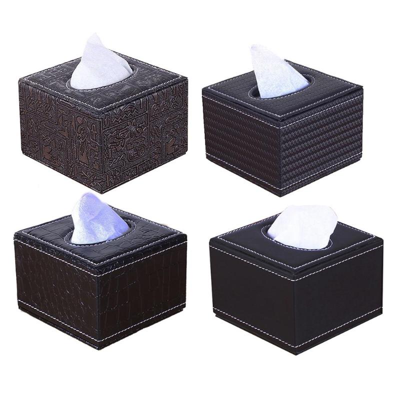 

Faux Leather Square Paper Holder Tissue Dispenser Anti-moisture Tissue Paper Napkin Storage Box Case Car Home Decoration